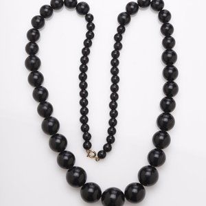 Long Black Plastic Bead Necklace-Vintage - FREE with purchase*